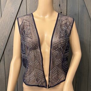 Chico's Sheer Navy Beaded Vest